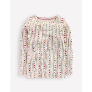 Long Sleeve Pointelle Top Soft Ivory Nutcracker Stripe